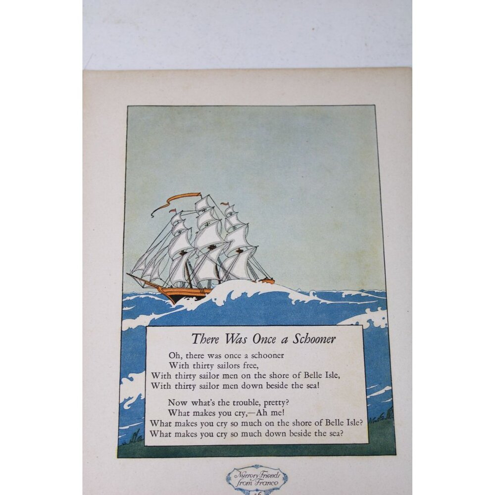 1928 Nursery Rhyme Print Friends France There Was Once a Schooner 92592